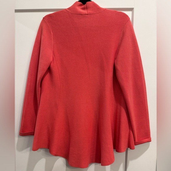 Eileen fisher coral silk/cotton blend open front cardigan with fold over cuffs - Picture 3 of 8